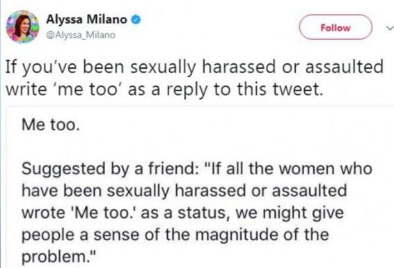 El tuit de Alyssa Milano que desencadenó el fenómeno viral en Twitter. 