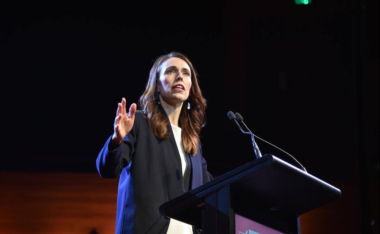 La primera ministra neozelandesa, Jacinta Ardern, durante un mitin en Wellington.