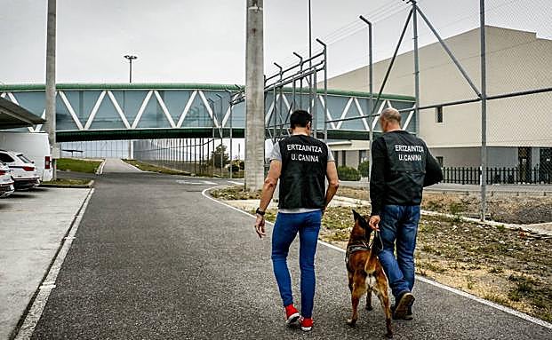Imagen principal - Arriba, ertzainas en un acceso interior de Zaballa. Abajo, Martutene a la izquierda y Basauri. 