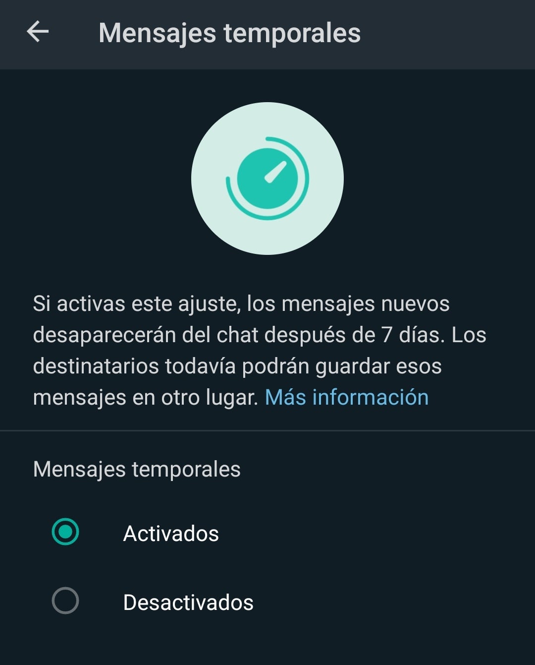 Mensajes temporales en WhatsApp