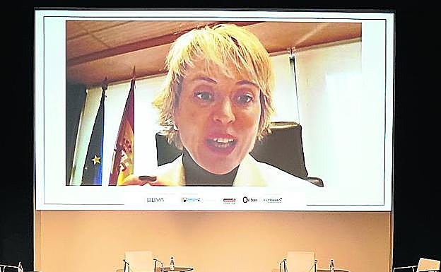 Carme Artigas intervino en el foro mediante una videollamada.