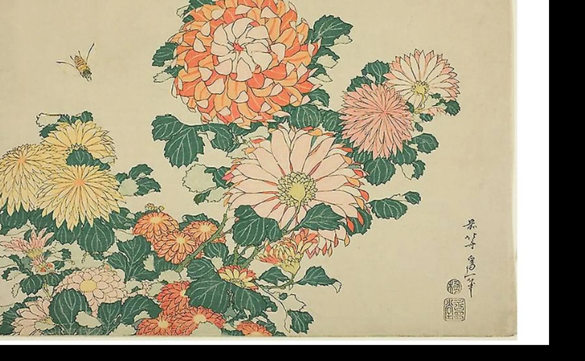 Hokusai (Japón, 1760-1849), autor de la famosa 'La gran ola de Kanagawa', pintó numeroso cuadros con motivos florales, como su 'Crisantemo'.