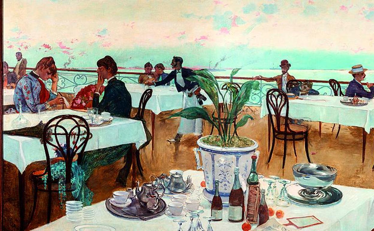'En la terraza', de Adolfo Guiard (1886). Colección de la Sociedad Bilbaína.