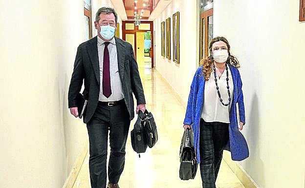 El portavoz del Gobierno vasco, Bingen Zupiria, y la consejera Gotzone Sagardui, ayer tras el consejo de Gobierno. 