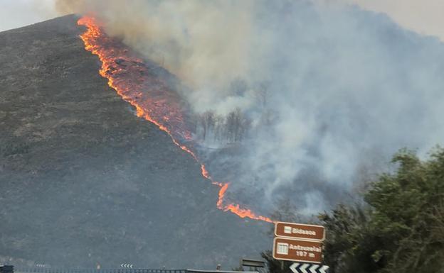 Imágenes de la banda de fuego del incendio forestal.