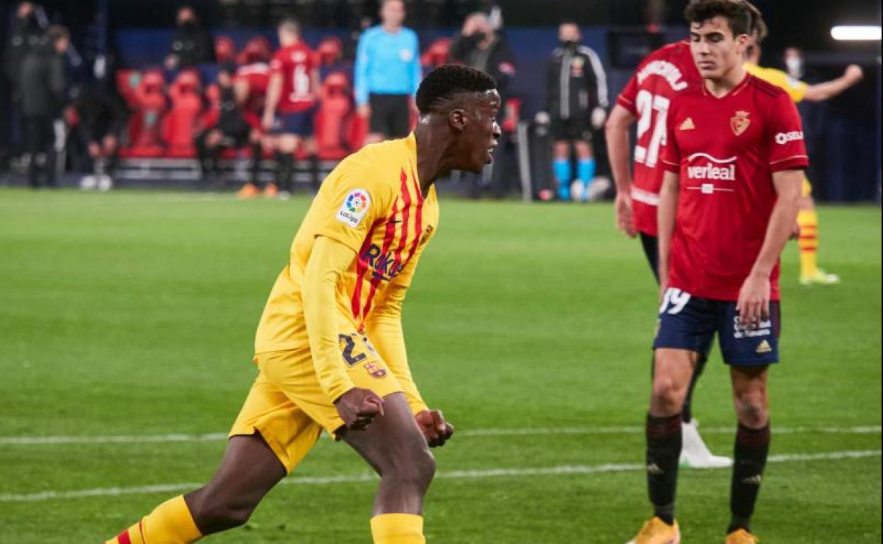 Ilaix Moriba celebra su gol a Osasuna.