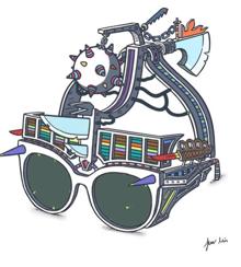 Imagen secundaria 2 - Arriba, imagen de la obra a tinta con la que ganó la Bienal de Arte de Londres en 2019. Debajo, una imagen del mural digital 'American Football Laboratory', adjudicado como NTF or 21.000 euros en la web Makersplace. Y una de las gafas animadas de 'Cool Glasses'. 