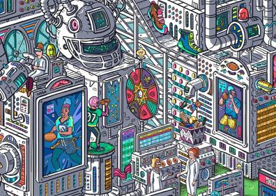 Imagen secundaria 1 - Arriba, imagen de la obra a tinta con la que ganó la Bienal de Arte de Londres en 2019. Debajo, una imagen del mural digital 'American Football Laboratory', adjudicado como NTF or 21.000 euros en la web Makersplace. Y una de las gafas animadas de 'Cool Glasses'. 