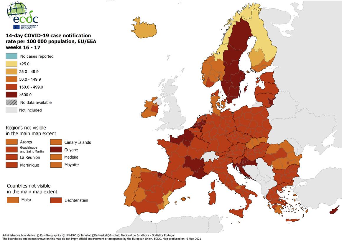 Solo 28 regiones de Europa presentan peores datos Covid-19 que Euskadi