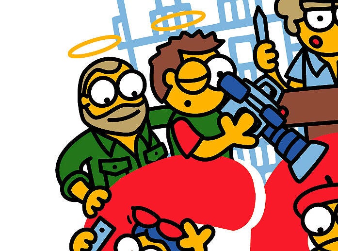 David Beriain y Roberto Fraile en el dibujo de Kukuxumusu de San Fermin de 2021