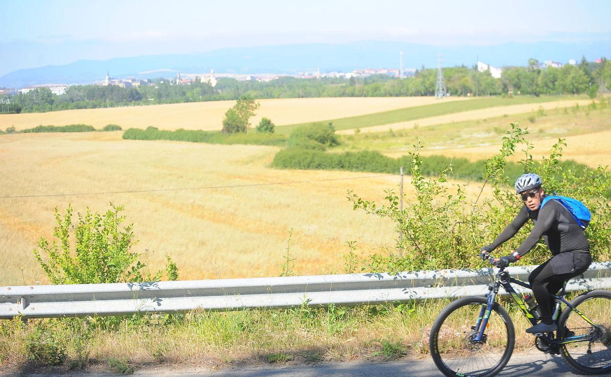Un ciclista circula por la zona donde se proyectan los chalés.