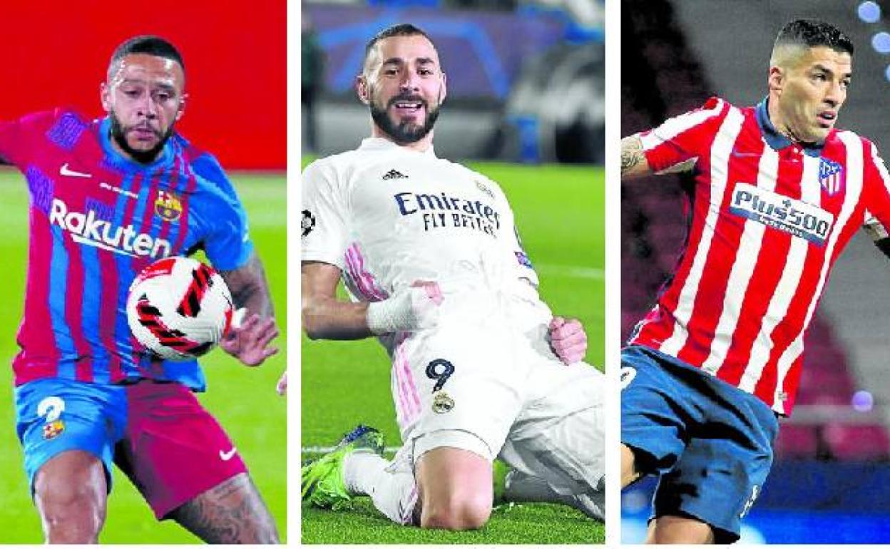 En crisis. El fútbol español pierde a Messi y se conforma con retener a figuras como Benzema y Luis Suárez, y con fichar a jugadores que terminaban su contrato como Memphis Depay.