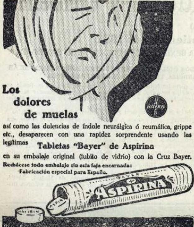 Anuncio de aspirinas Bayer publicado en septiembre de 1921.