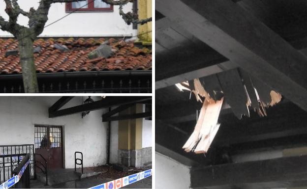 Destrozos provocados por un rayo en la iglesia de La Arboleda.