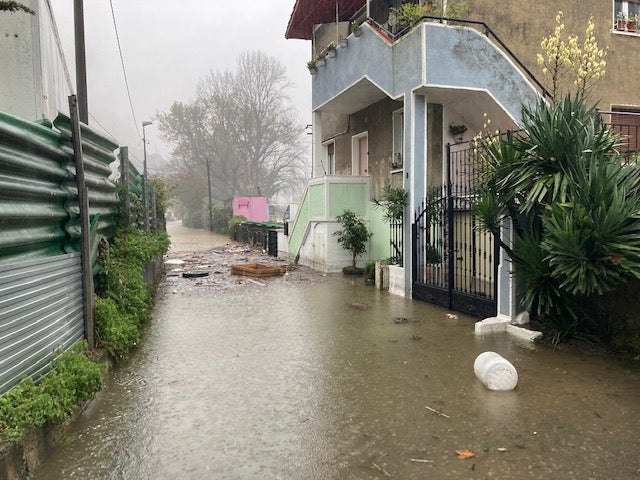 Barrio de Pertxeta, el más afectado por las inundaciones en Alonsotegi.