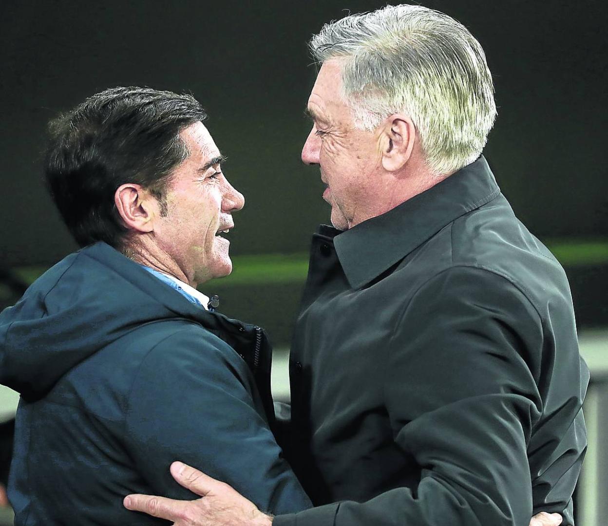 Marcelino y Ancelotti volverán a verse las caras hoy en San Mamés. 