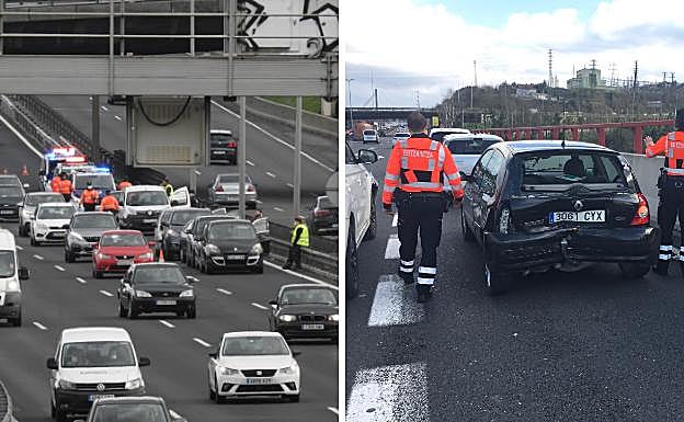 Dos colisiones múltiples en el Txorierri causan dos horas de retenciones