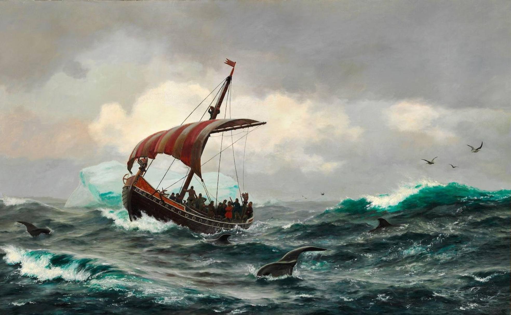 'Verano en las costas de Groenlandia hacia el año 1000', cuadro de Erik Carl Rasmussen (1841–1893). 