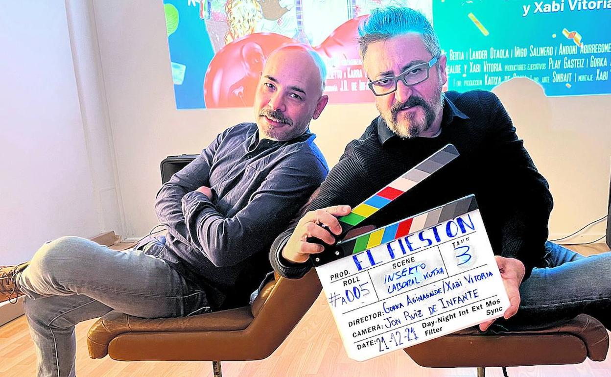 Xabi Vitoria y Gorka Aguinagalde, que estrenarán en abril su corto 'El fiestón' en la capital alavesa..