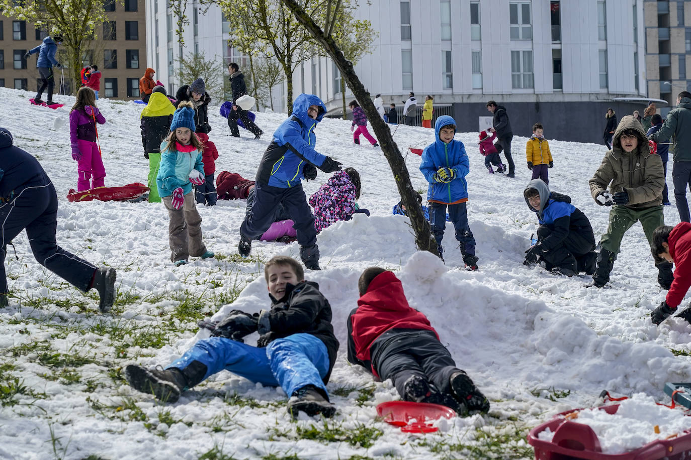 Fotos: Los vitorianos disfrutan de la nieve en los parques de Salburua y Zabalgana