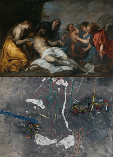 Imagen - Arriba, ANTON VAN DYCK. 'Lamentación sobre Cristo muerto'. 1627-1632. Óleo sobre lienzo. || Abajo, JOSÉ LUIS ZUMETA. 'Pintura'. 1977. Óleo sobre lienzo