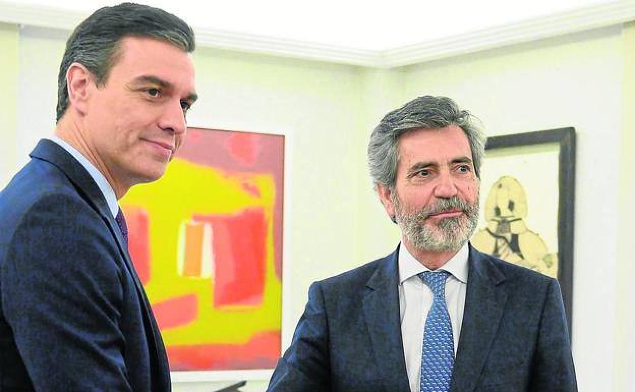 Pedro Sánchez y Carlos Lesmes, presidente del CGPJ. 