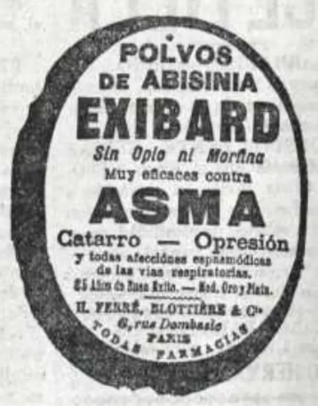 Publicidad de Exibard, remedio contra el asma «sin opio ni morfina».