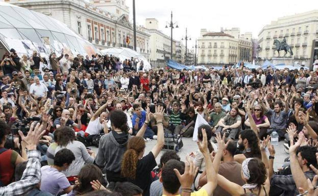 Asambleas de los 'indignados' del 15M en la Puerta del Sol. 