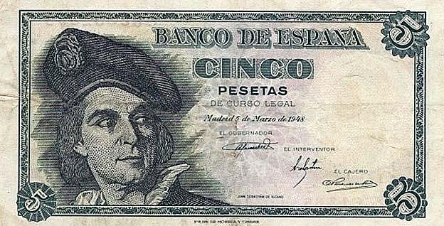 Billete de 5 pesetas de 1948