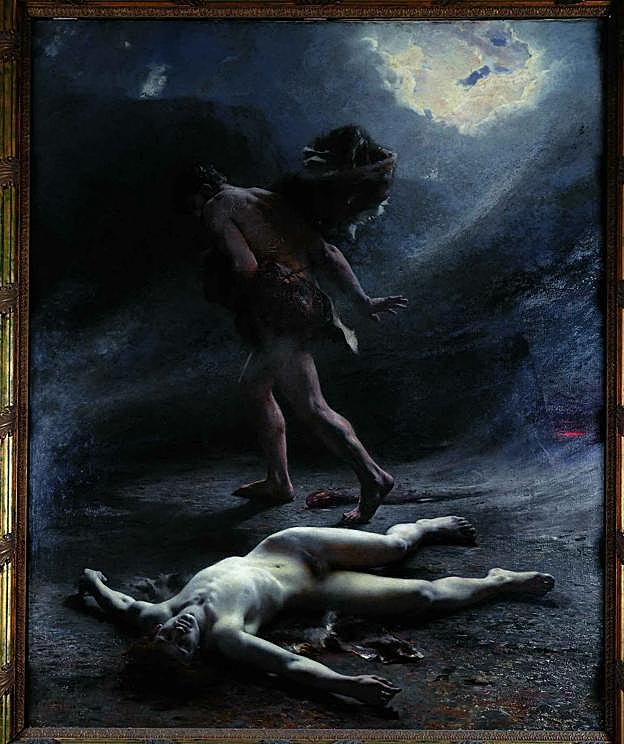 'Lehen hila' Leon Perraulten margolana, Kain eta Abelen zorigaitza erakusten duena