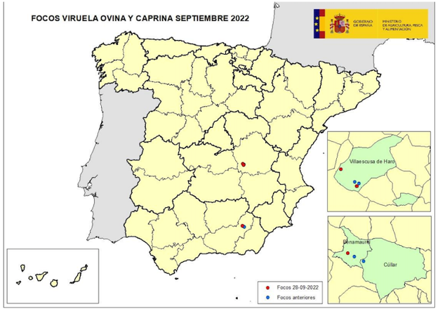 Localización de las explotaciones afectadas por Viruela Ovina y Caprina. 