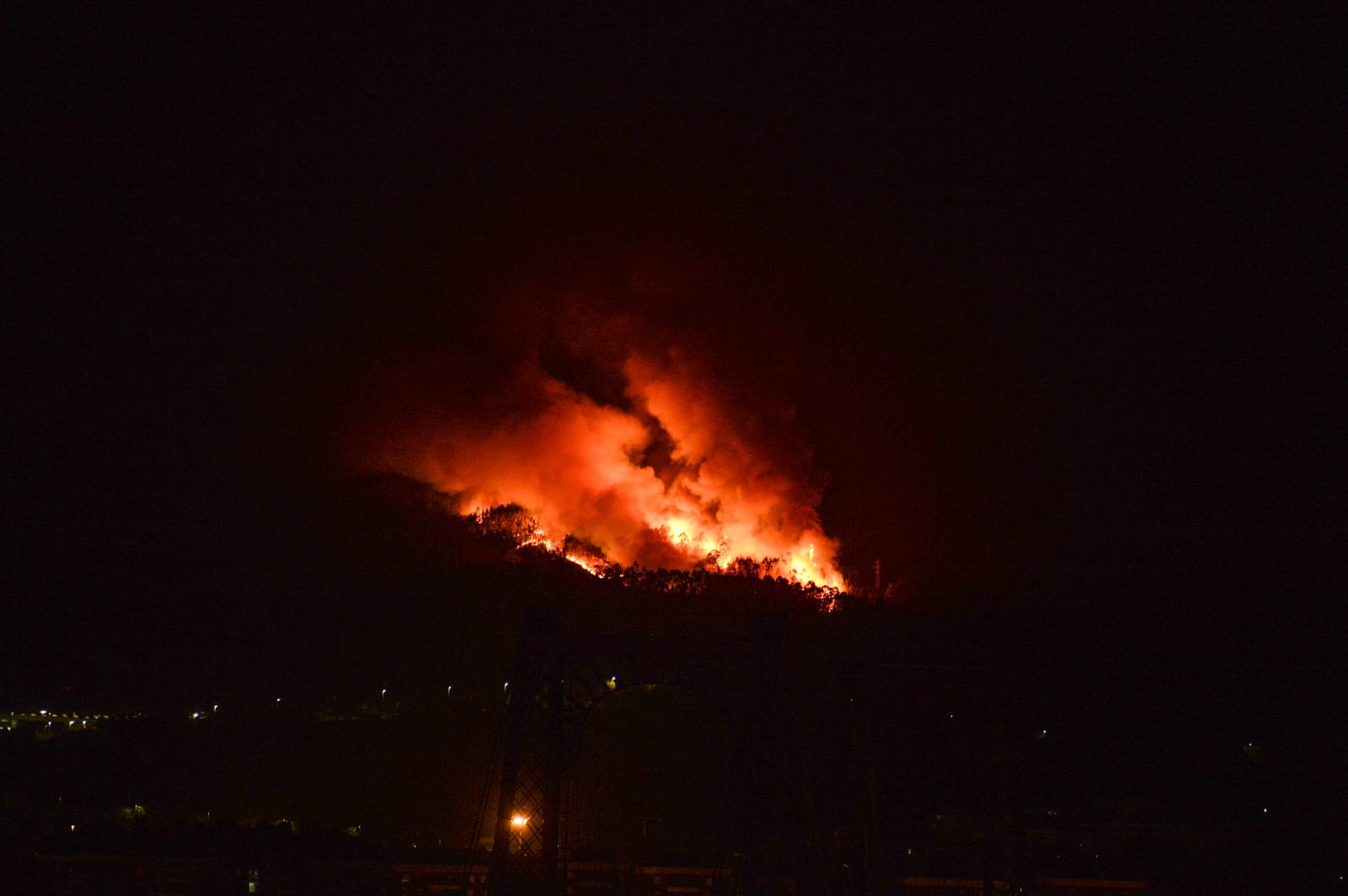 Incendio de Berango, a primera hora de este viernes. 