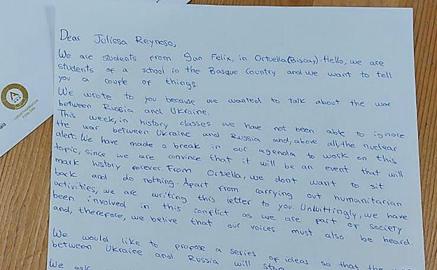 Una de las cartas que han enviado a los diplomáticos de los países implicados en la guerra. 