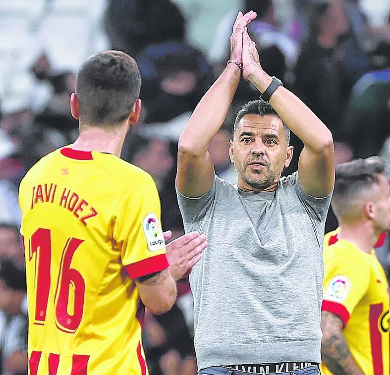 Michel celebra el empate logrado por su equipo ante el Madrid. 