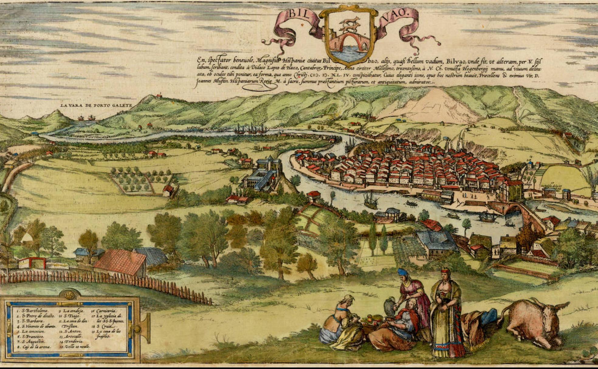 Vista de Bilbao desde Miribilla, dibujada por Johanes Muflin en 1544. 