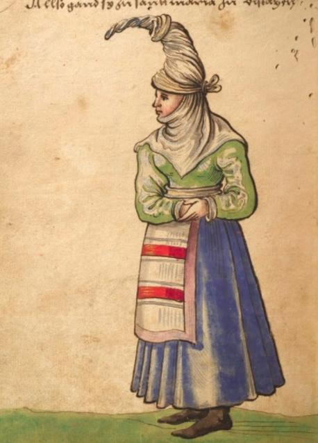 Imagen - Una mujer vizcaína casada, con su característico tocado, dibujada por Christoph Weiditz.