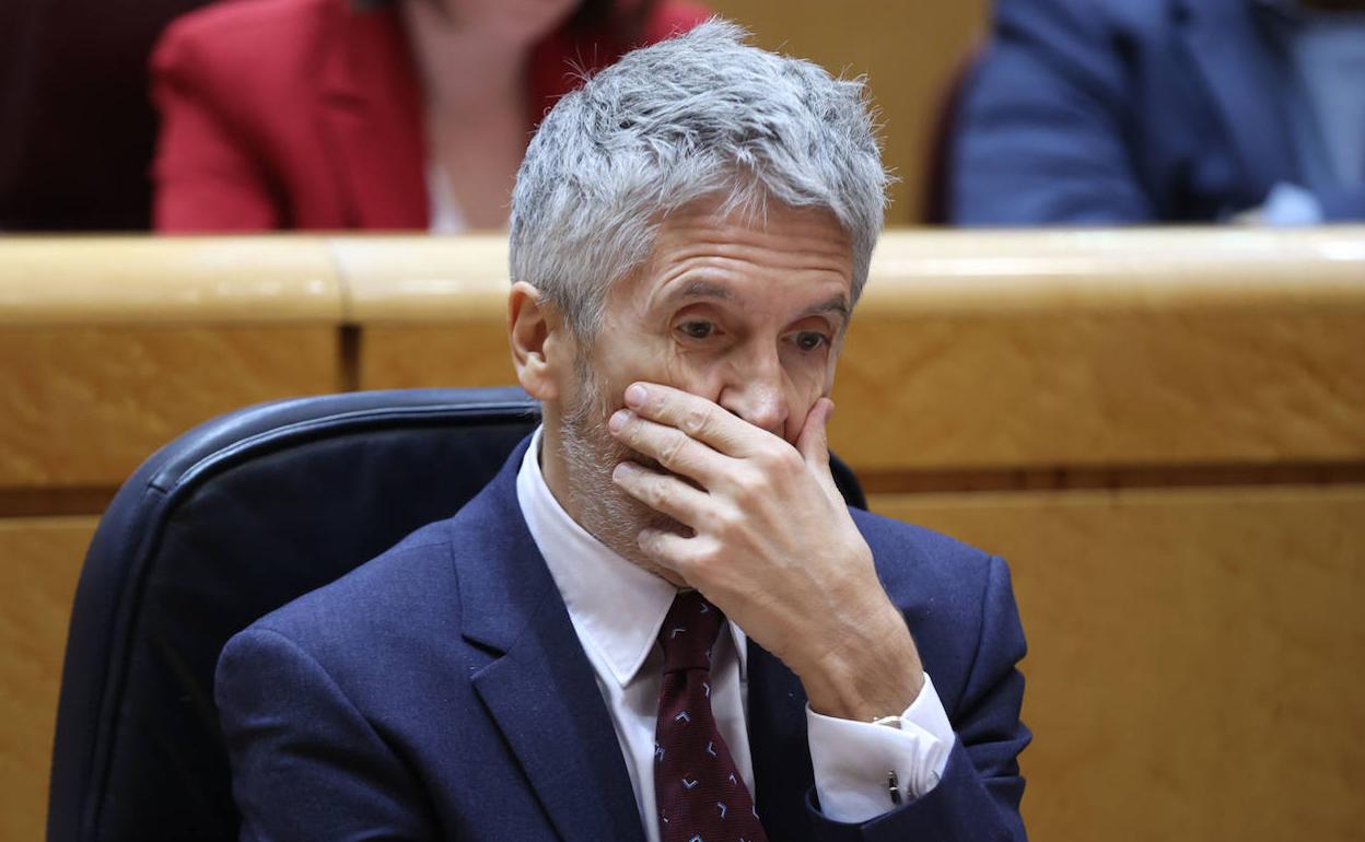 El ministro del Interior, Fernando Grande Marlaska, en un pleno en el Senado. 