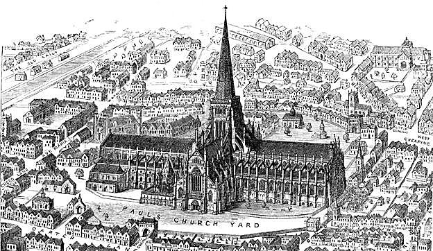 La antigua catedral gótica de San Pablo era la tercera más grande de la cristiandad.