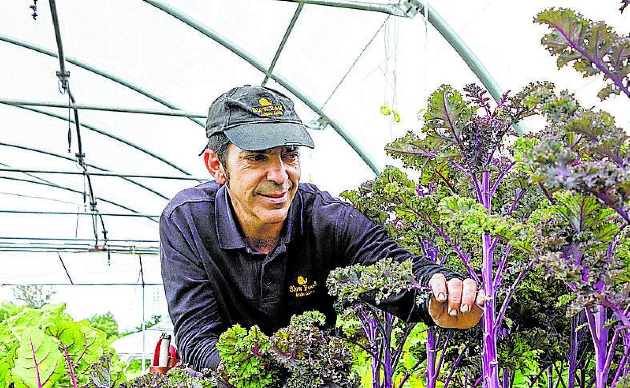 Javier Chaves trabaja la horticultura regenerativa en Abetxuko. 