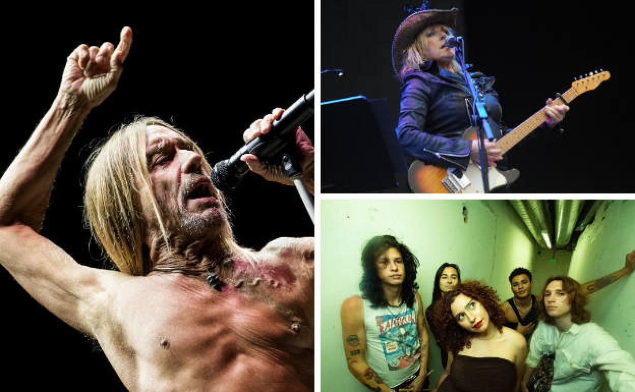 Iggy Pop, en escena. a la derecha, Lucinda Williams en directo y debajo, S8nt Elecktric.