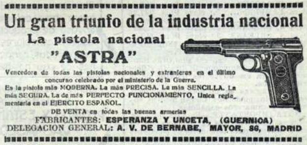 Anuncio de las pistolas Astra, fabricadas en Gernika.