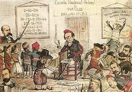 Caricatura sobre la Primera República publicada en la revista satírica 'La Flaca' en 1873.