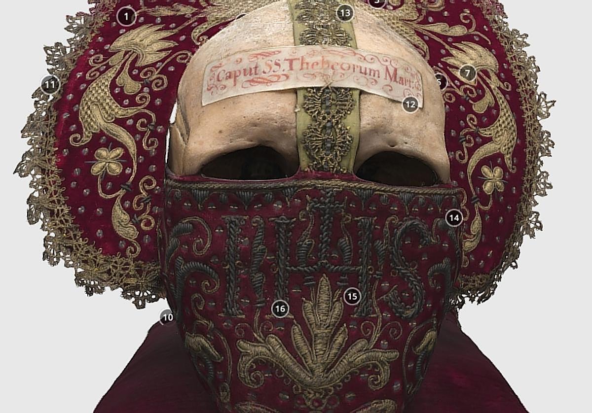 la cráneoreliquia de santo mártir de la legión Tebana procedente de la iglesia parroquial de San Juan Evangelista de Mártioda