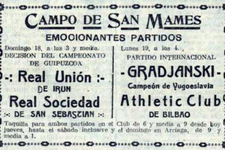 Los partidos programados en San Mamés el 18 y el 19 de marzo de 1923.