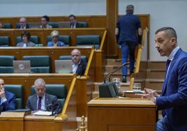 El parlamentario del PSE Ekain Rico, durante el pleno de este jueves en el Parlamento vasco.