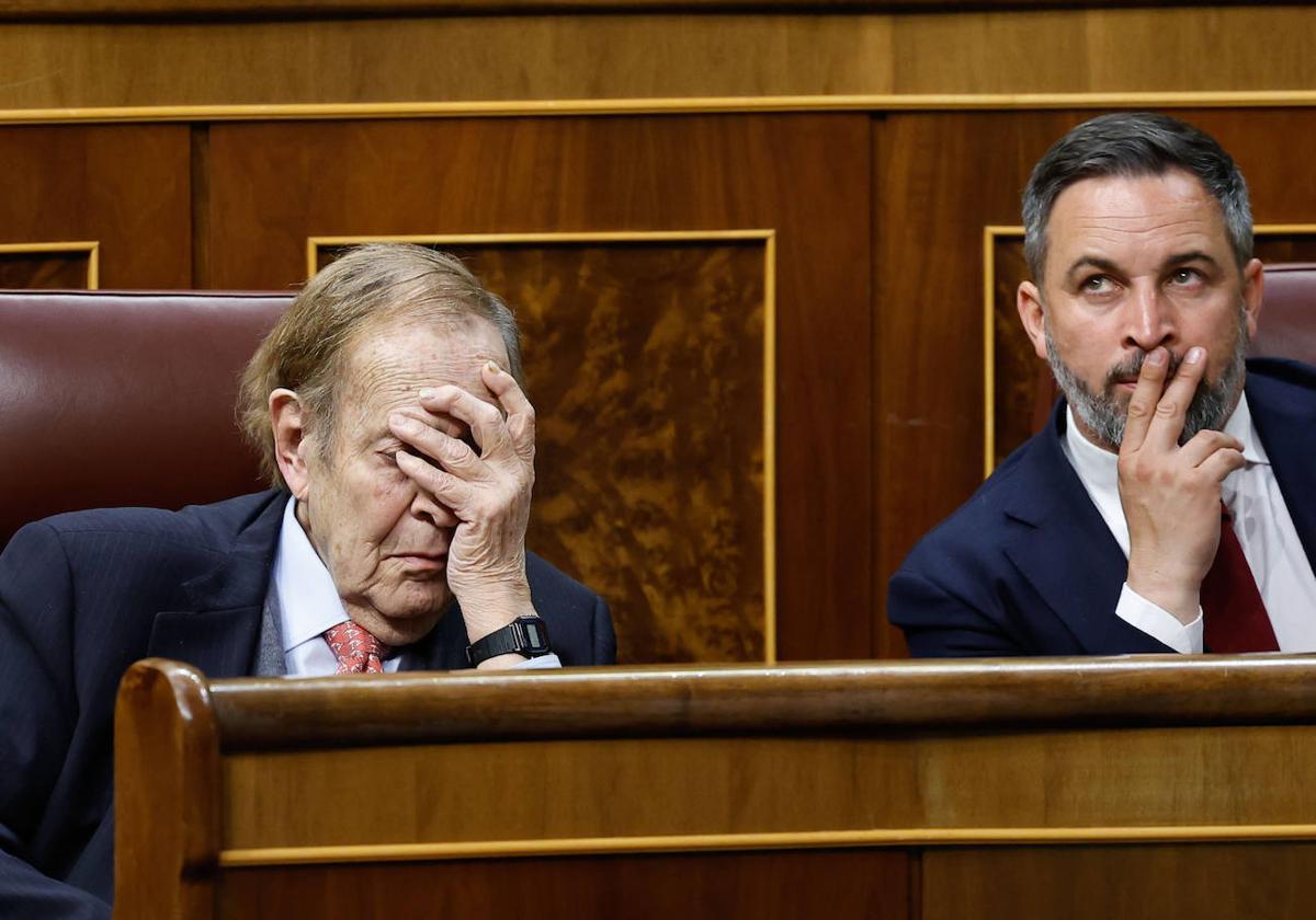 Ramón Tamames y Santiago Abascal, durante la moción de censura.