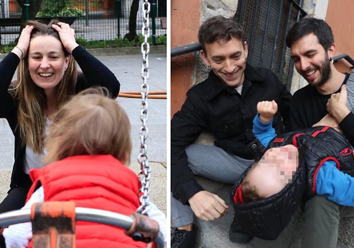 Kristina juega con el pequeño Mike y Eneko lo hace con su pareja, también Eneko, y su hijo Aretx.