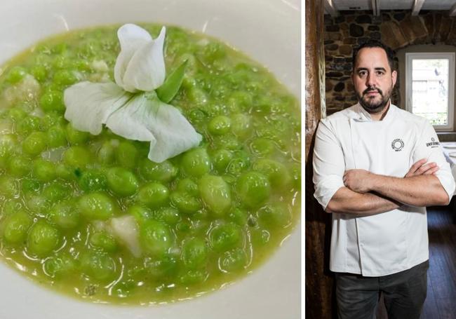 Txema Llamosas (Casa Garras), uno de los chefs vizcaínos que primero apostó por ellos. Aquí, con salsa verde, callos de bacalao y su flor.