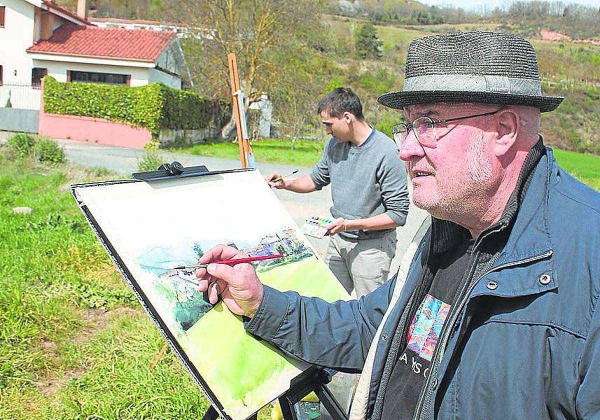 José Uriszar, promotor de la cita, ayer, en pleno proceso artístico.