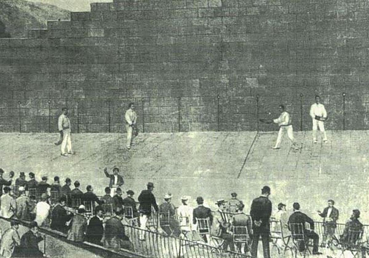 Partido inaugural en el frontón de Deusto, entonces anteiglesia independiente, en 1887.
